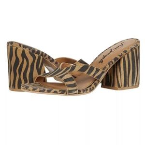 Free People Tan and Black Animal Print Sandals with Knotted Detail